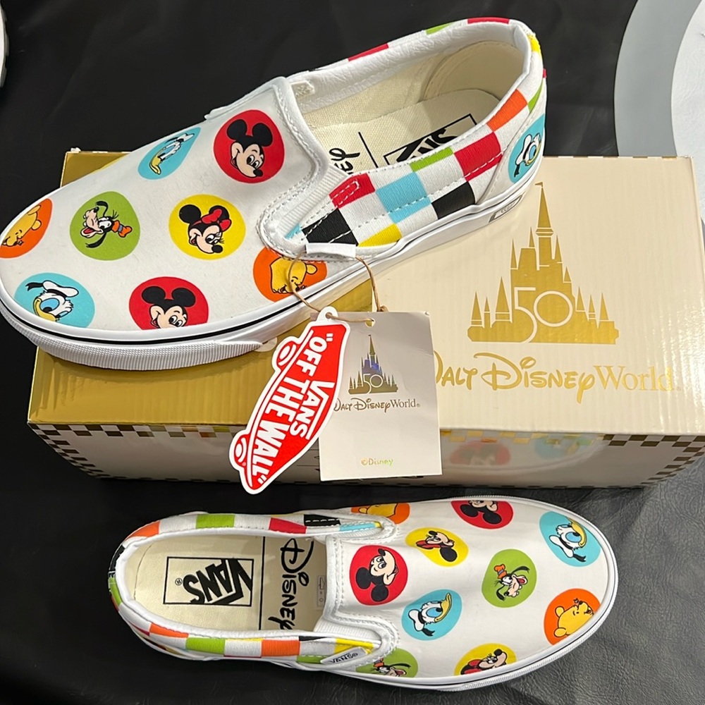 Disney World Mickey and Friends 50th Anniversary Slip On Vans
